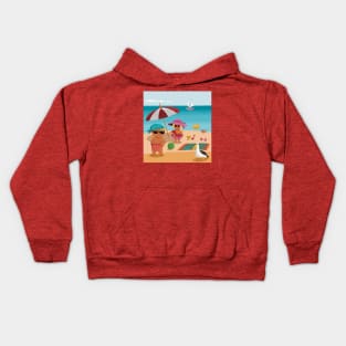 Vacation mood on - two cute kids having a sunny happy day on the beach, saturated ,no text Kids Hoodie